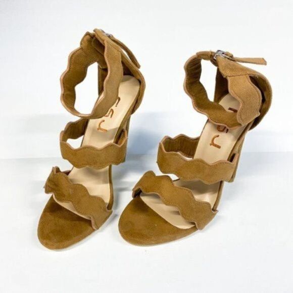 Size 6 FSJ Women Hot Open Toe Strappy Heeled Sandals Suede Dress Shoe for Party - Picture 2 of 6